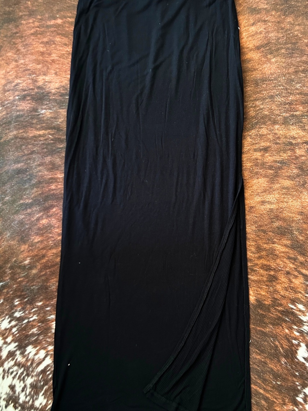SHEIN Black Ribbed Maxi Skirt with Side Slit